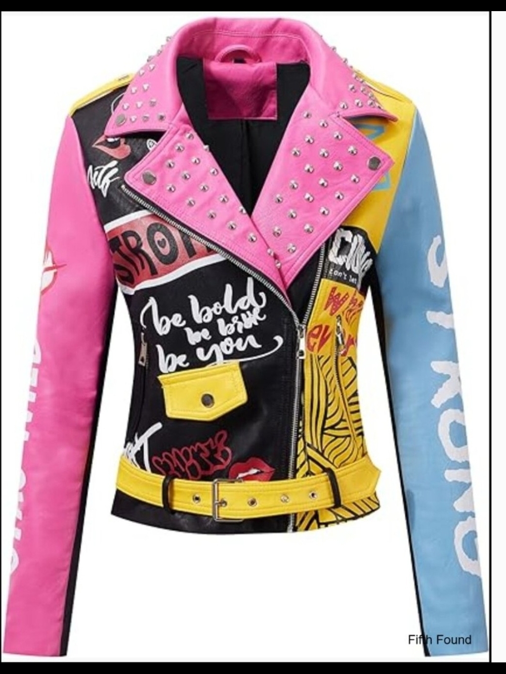 Faux Leather Jacket for Women Studded Rivet Floral Moto Biker Short Lapel Coat
